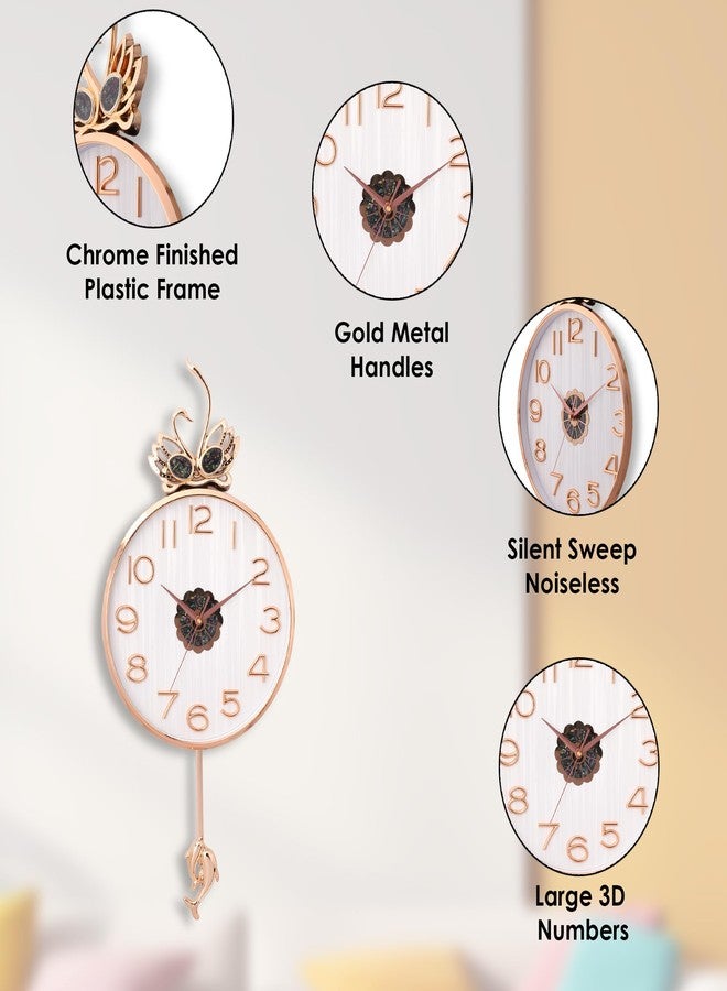 De'rons Silent Stylish Pendulum Wall Clock with Swan Emblem lolak Big Wall Clock with Pendulum for Living Room Bedroom Home Decor Gift Decorative Clocks 35 x 76 cm DC-2289PD (White) - Image 2